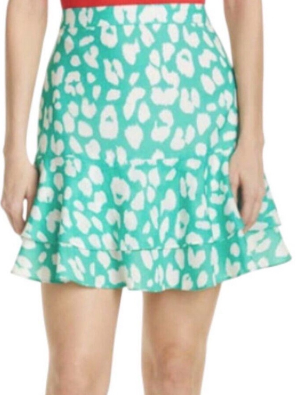 NWT Milly Milan Jungle Leopard Animal-Print Ruffle Skirt Green and white XS / 2
